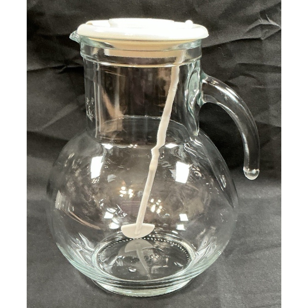 Bormioli Rocco Kufra Glass Pitcher 72 Oz Ice Stirrer White Lid Italy